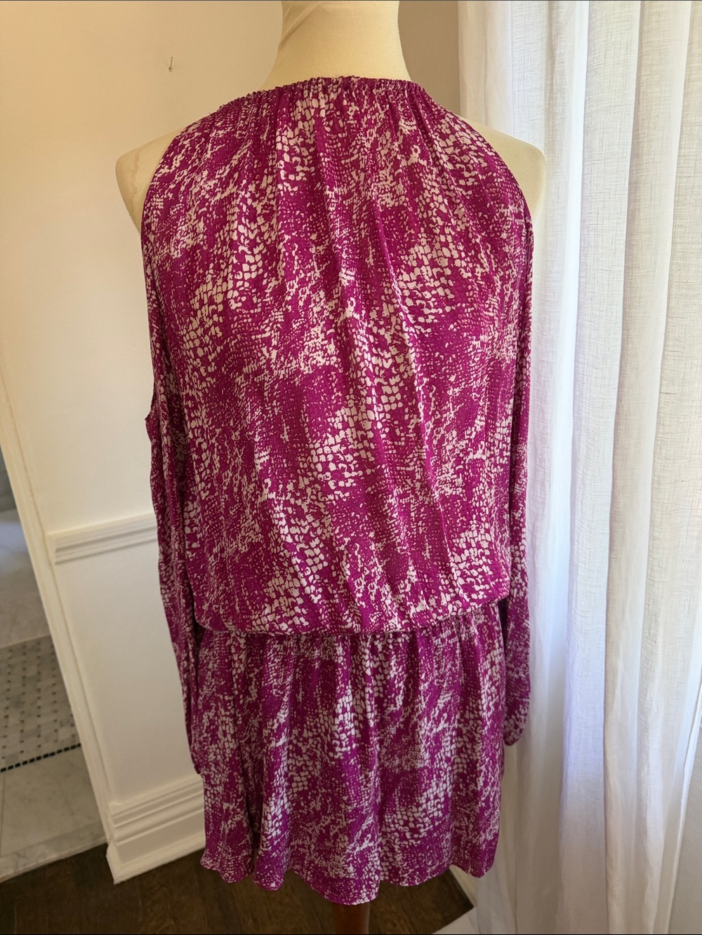 Magenta cold shoulder printed Dress